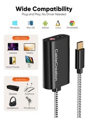 CableCreation Type C External Sound Card with 3.5 mm 1-Pack, Black USB C
