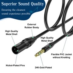 20 Ft 6.35mm 1/4 Inch TRS Male To XLR Male Cable Balanced Stereo Gold Plated