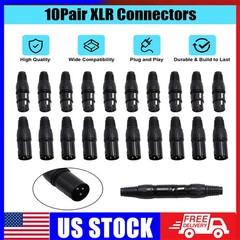 20Pcs XLR DMX 3 Pin Male&Female MIC Connector Plug Audio Microphone Connector