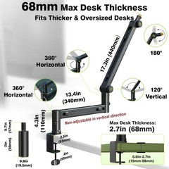 Mic Arm Desk Mount (Design for Heavy Mic) 6.6lbs Load Capacity, Stable Gear L…