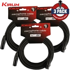 3-PACK Kirlin 25FT 3-Pin XLR Female to Male 20AWG Microphone Cable Black
