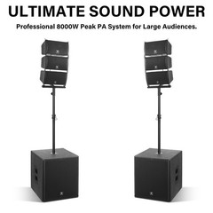 PRORECK Club 8000W Peak 18 inch Powered PA DJ Speakers Bluetooth Subwoofer Set