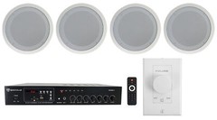 Rockville Commercial Restaurant Amp+(4) 8″ White Ceiling Speakers+Wall Control