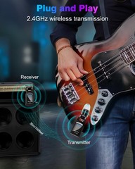 Wireless Guitar System 2.4GHz with 6 Channels 24Bit/48KHz Hi-Res Audio Black