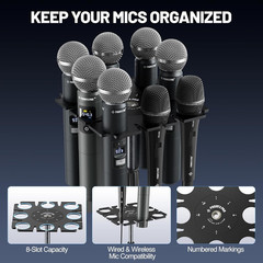 MA-H1 8-Slot Multi-Microphone Holder Wired Wireless Handheld Microphone Threaded