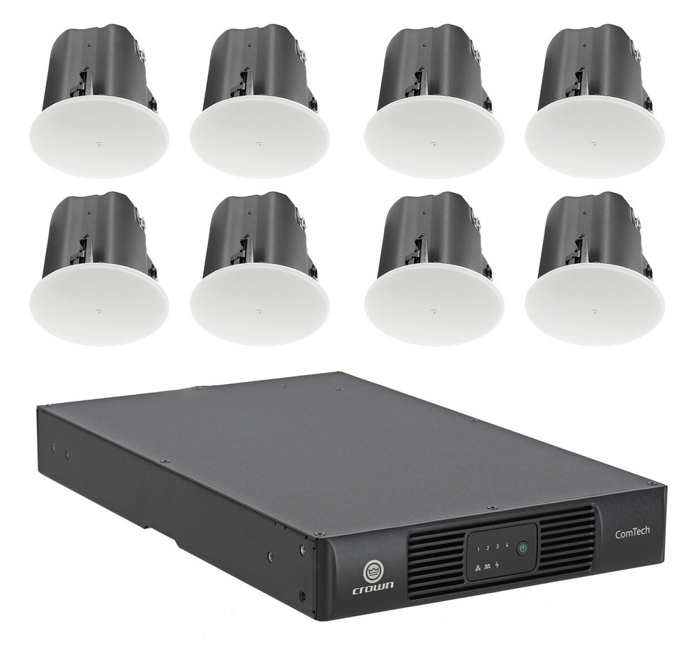 (8) JBL Control 418C/T 8″ Commercial 70v Ceiling Speakers+4-Ch. Crown Amplifier