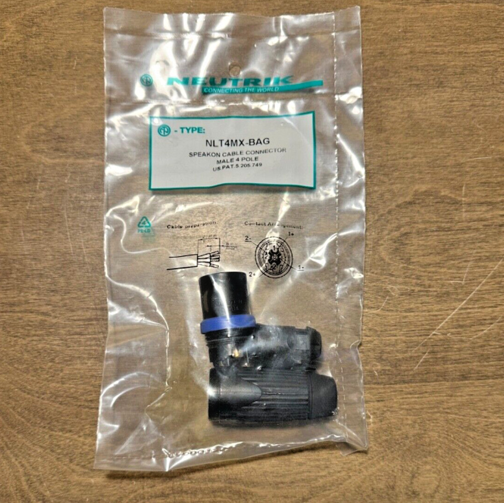 Neutrik NLT4MX-BAG-Heavy Duty 4-Pole Male Speakon Cable Connector, Black