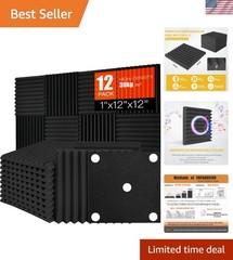 12 Pack High Density Acoustic Foam Panels – 1″ x 12″ x 12″ Soundproof Wedges