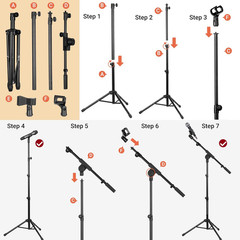 CAHAYA Mic Stand Floor Adjustable – Tripod Boom Arm Microphone Stand with Carryi