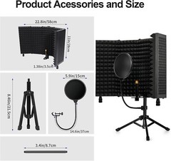 Foldable Studio Recording Microphone Isolation Shield with Pop Filter 5 Panels
