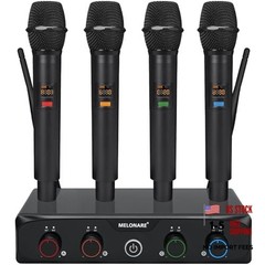 4-Channel Wireless Microphone System, UHF Compact Cordless Mic 4 Handheld Mics