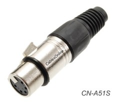 XLR 5-Pin Female Solder Type Silver/Black Metal Connector, CN-A51S