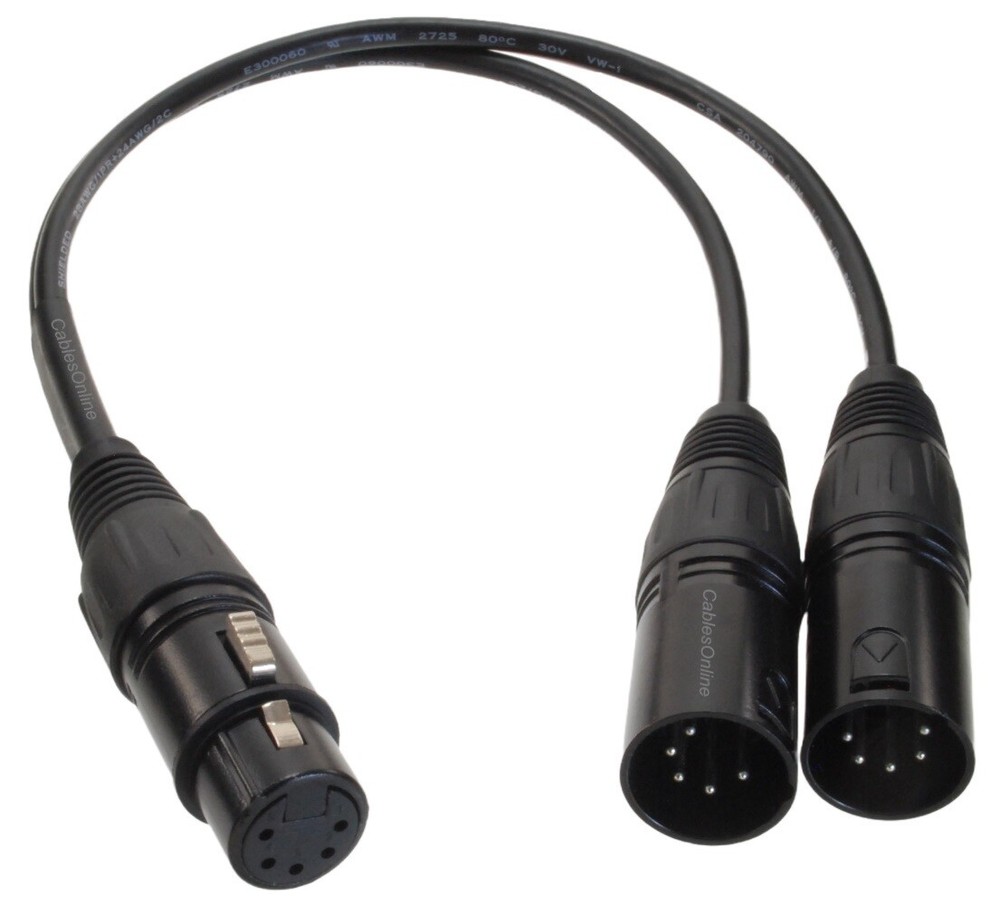 1ft XLR 5-Pin 1-Female to XLR 5-Pin 2-Male Y-Splitter Cable