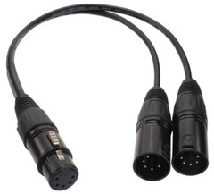 1ft XLR 5-Pin 1-Female to XLR 5-Pin 2-Male Y-Splitter Cable