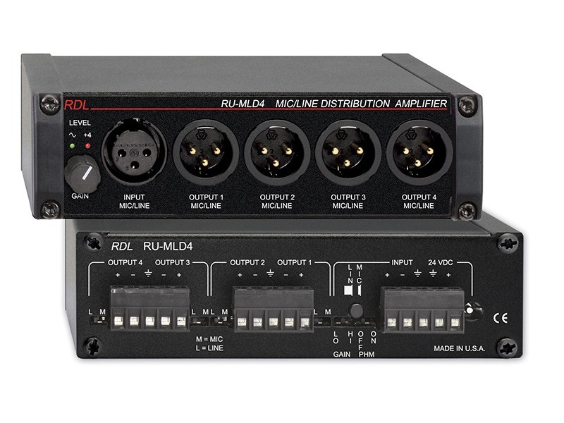 RDL RU-MLD4 Mic/Line Distribution Amplifier, One In – Four Out