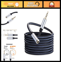 30Ft Audio Mic Extension Cable, 3.5mm Aux Braided Cord for Headset, TV, Laptop,