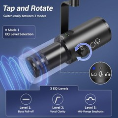 Dynamic Podcast Microphone for Studio, Cardioid Black Microphone with Boom Arm