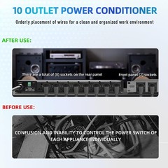 Power Conditioner 20 Amp 2000W 10 Outlet Rack Mount Audio Equipment 8 Switches