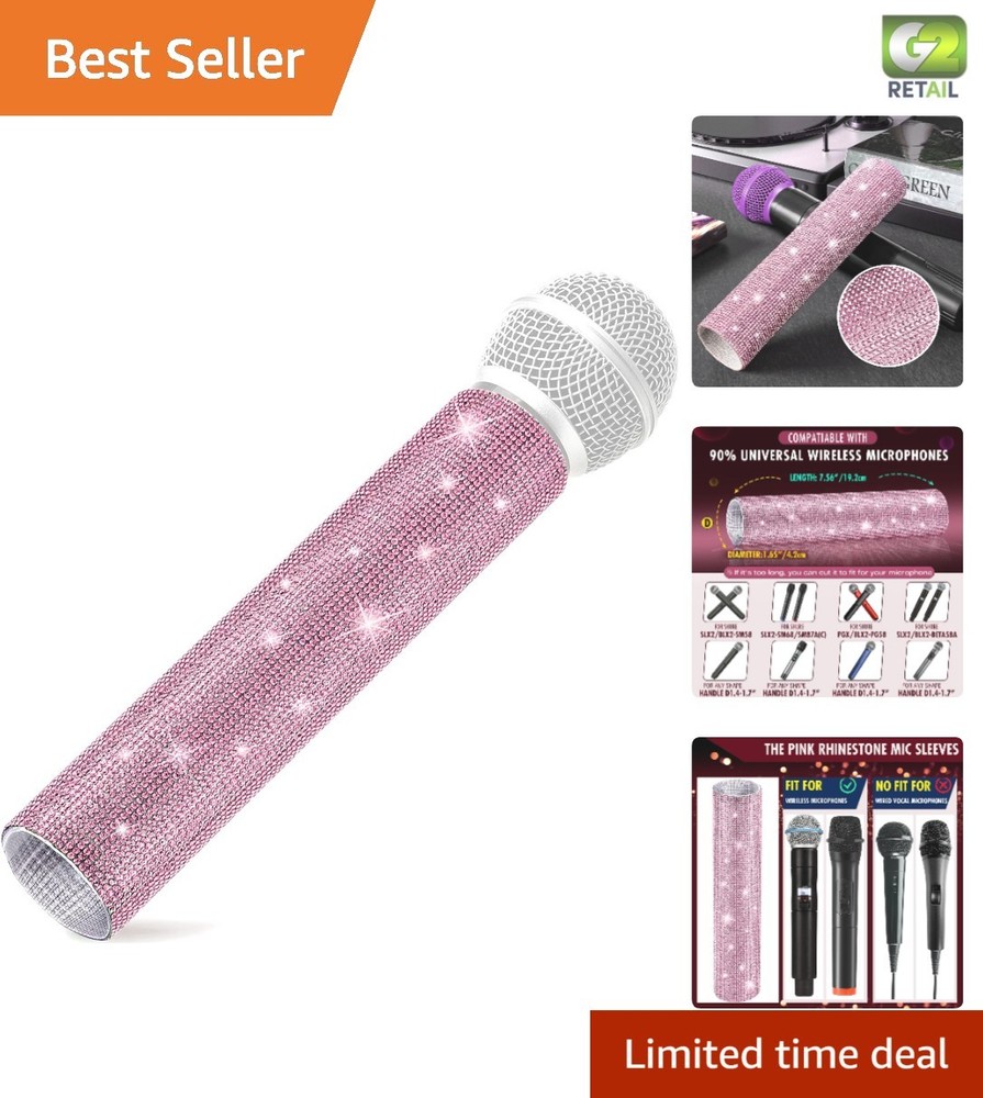 Eye-Catching Pink Microphone Sleeve with Rhinestones – Easy to Use & Protects