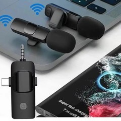 Mini Wireless Lavalier Microphone USB C Noise Cancellation Lapel Mic for iPhone