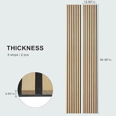 2 Pack Acoustic Solid Wood Wall Panels, 94.49” x 12.6” Natural Oak-1