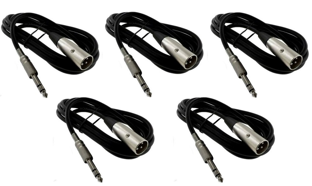 5x Pack 6FT XLR 3Pin Male to 1/4″ Stereo TRS Plug Mic Microphone Cord Cable Lot