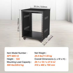 12U AV Rack Stand Steel 20.1 X 27.6 X 20.1 In. Network Stereo Recording Studio R