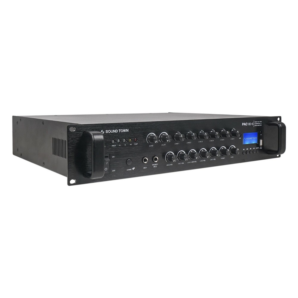 OPEN BOX：Sound Town 180 W 6-Zone 70V/100V Power Amp with Bluetooth PAC180-6-R