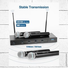 NWT! SGPRO 4-Channel Wireless Microphones w/250ft Range | Metal Mics & Receiver