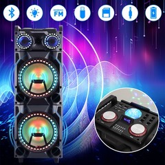 Bluetooth Portable Party Speaker Wireless Dual 12″ Subwoofer Deep Bass AUX LED