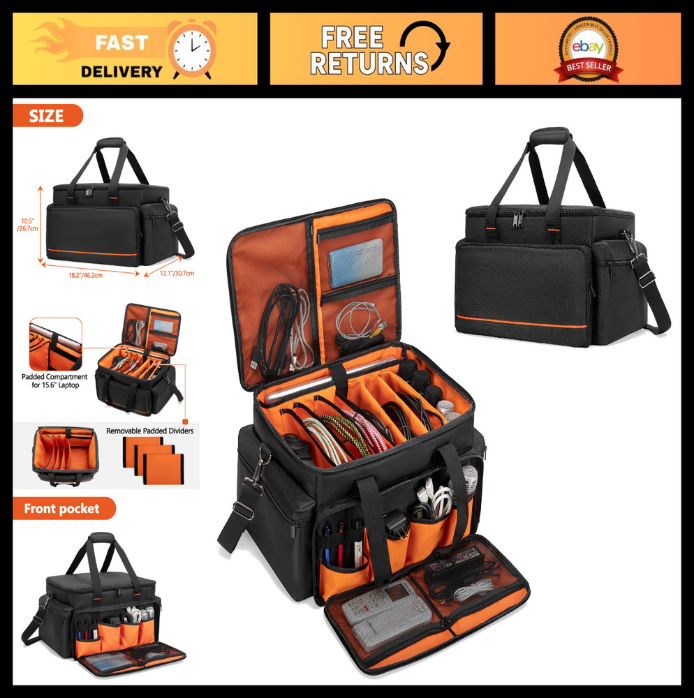 DJ Cable File Bag with Adjustable Dividers, 15.6″ Laptop Sleeve, Travel Organize