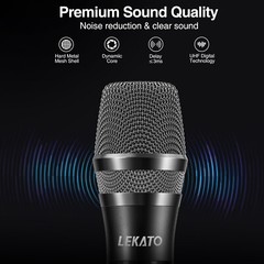 LEKATO Wireless Microphone UHF Metal Dynamic w/Receiver Clear Sound Rechargeable
