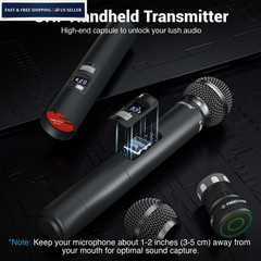 Phenyx Pro Wireless Microphone System, Dual Two Handheld Mics, Black
