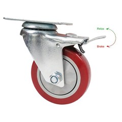 Sound Town 4 Pack 4” Swivel Wheels with Red Polyurethane and Brake Caster STLC-4