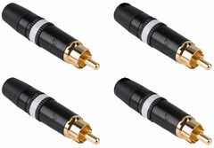 (4) Neutrik Rean NYS373-9 RCA Male Phono Plug Black – Gold Contacts – White Ring