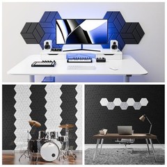 12Pcs Acoustic Panels with Self-adhesive, 12″X Space Hexagon (12 Pack) Black