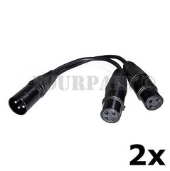 2 Pack Lot – 3-Pin XLR Male to Dual 2 Female Y Splitter Mic Cable Adaptor 16 AWG