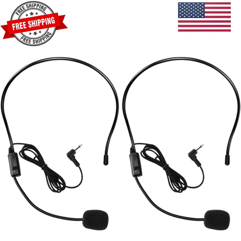 2Pcs Microphone Headset Mic, Flexible Wired Boom for Voice Amplifier, 3.5mm C…