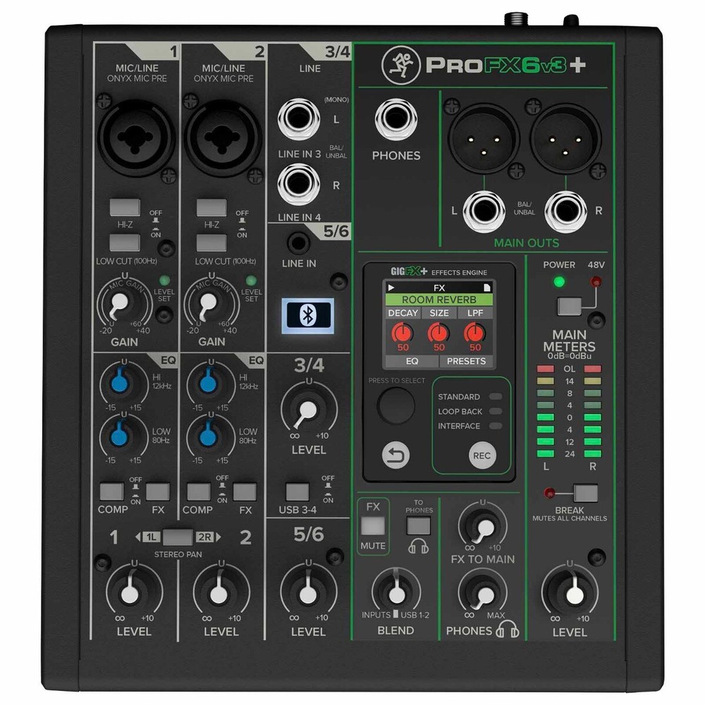 Mackie ProFX6v3+ 6-Channel Analog Enhanced FX USB Studio Live Mixer w Bluetooth