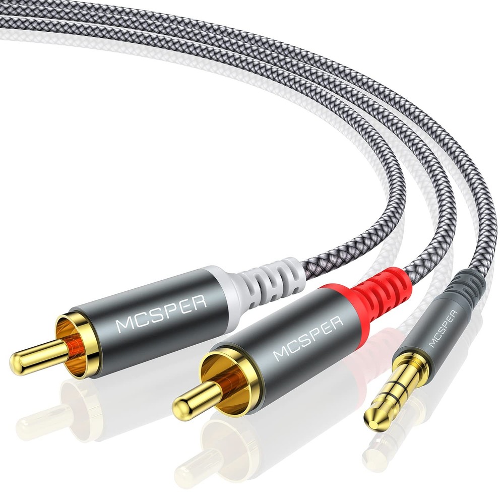 MCSPER RCA to 3.5mm AUX Cable, (6.6 Feet) 3.5 mm 1/8 1-PACK, Grey