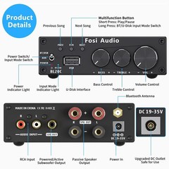 Fosi Audio BL20C Bluetooth 5.0 Stereo Audio Receiver Amplifier 320 Watts 2.1 CH