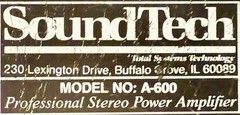 SOUNDTECH A600 STEREO POWER AMPLIFIER A-600 AMP