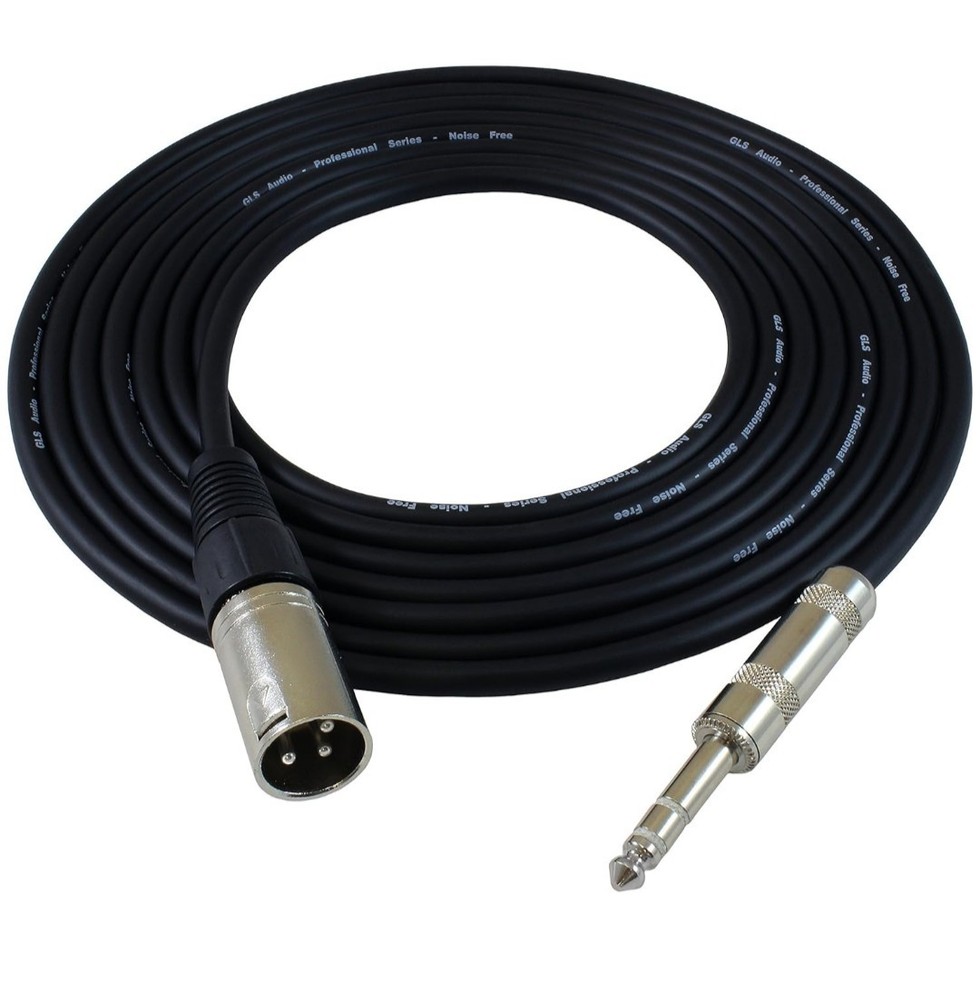 GLS Audio 25 Ft Patch Cable Cords – XLR Male to 1/4 inch TRS Black Cables – 25′