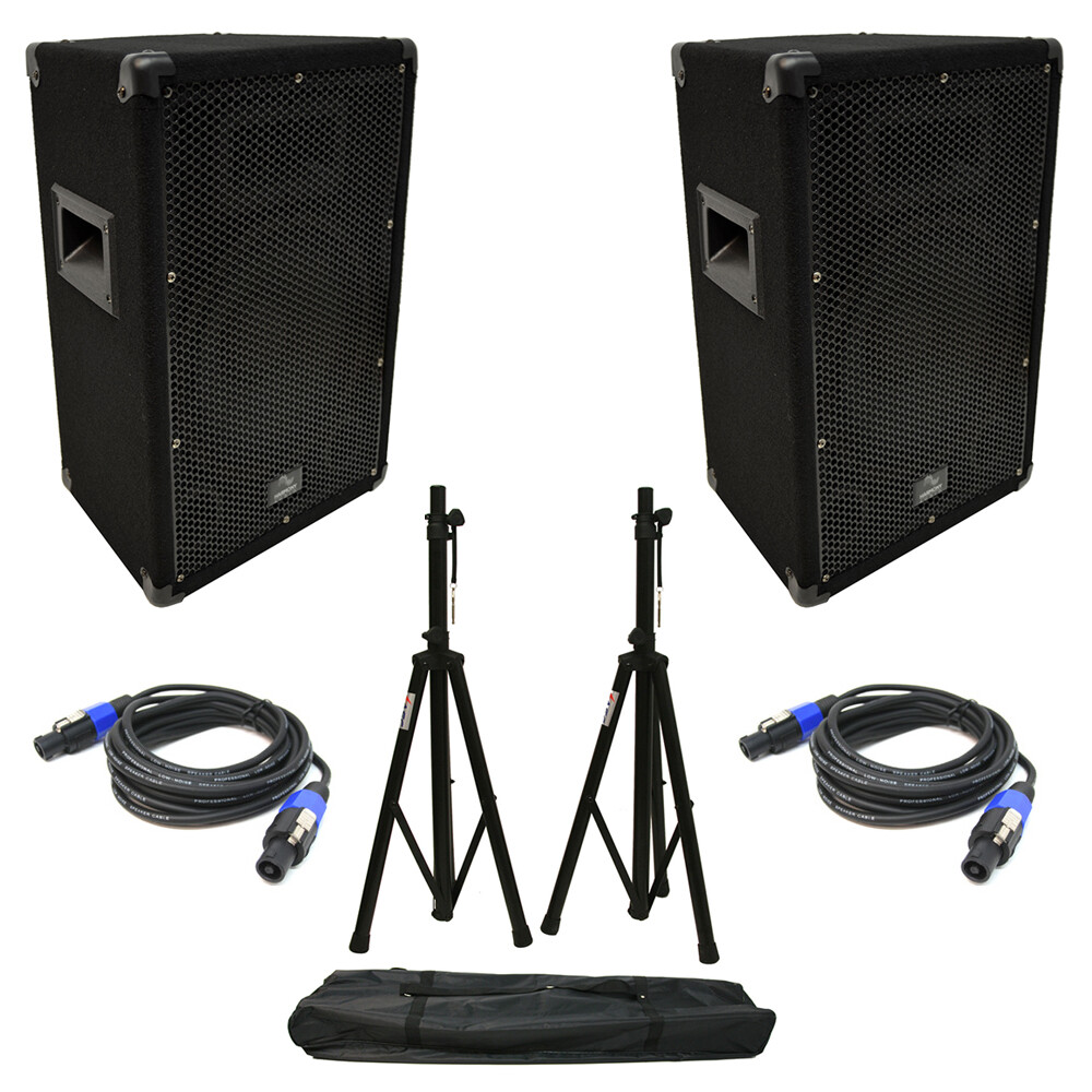 (2) Harmony Audio HA-V10P DJ 10″ Passive 300W PA Speaker Speakon Cables & Stands
