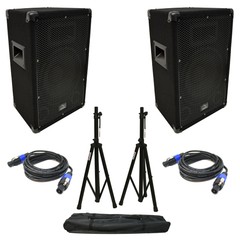 (2) Harmony Audio HA-V10P DJ 10″ Passive 300W PA Speaker Speakon Cables & Stands