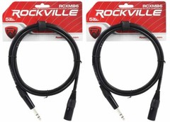 2 Rockville RCXMB6-B Black 6′ Male REAN XLR to 1/4“ TRS Balanced Cables