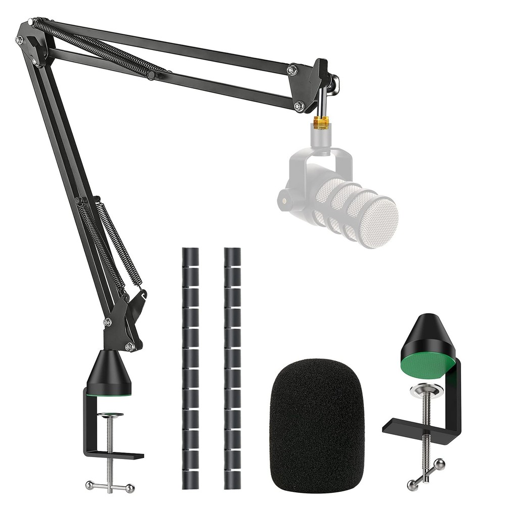 Microphone Boom Arm with Pop Filter & Foam Windscreen for Better Recording