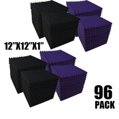 96 PACK 12″X12″X1″ Acoustic Foam Panel Wedge Studio Wall Tiles Black Purple