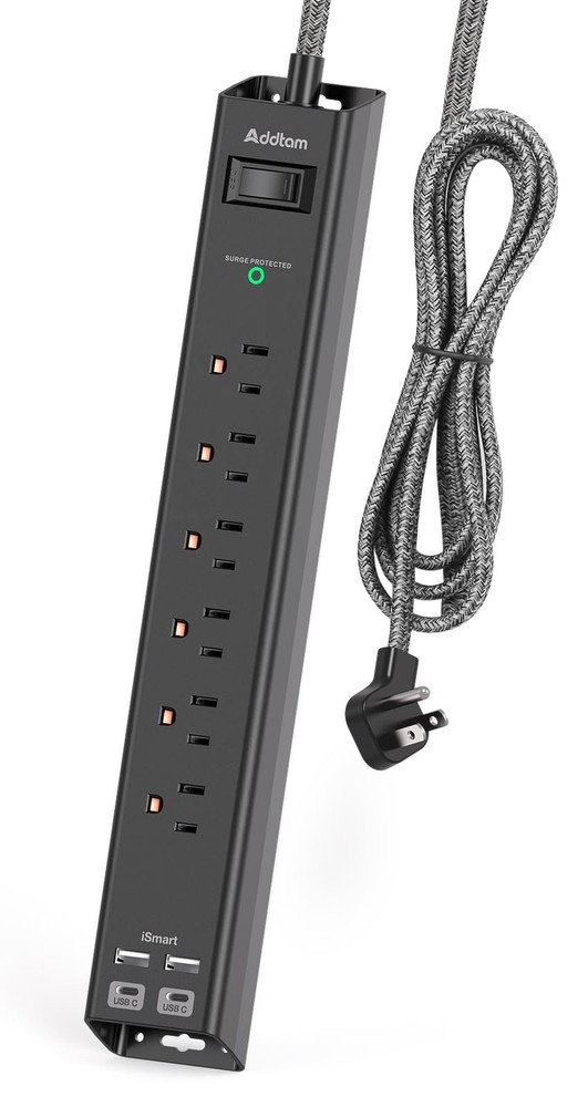 Surge Protector Power Strip – Extension Cord with 6 AC Outlets 4 USB (2 USB-C…