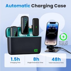 2.4Ghz Wireless Microphone for iPhone Lightning w/ Charging Case Mini Lavalier
